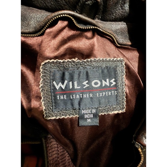 Mens Leather Wilson Brown Full Zip Classic Casual Bomber Jacket, Size M - Picture 7 of 10